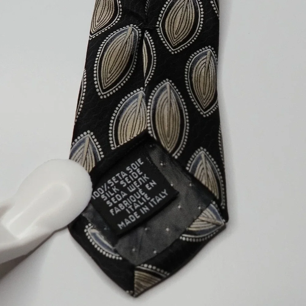 Gianfranco Ferre Mens Silk Tie 57 x 3.5 Black‎ Tan Geometric Italy Designer Neck